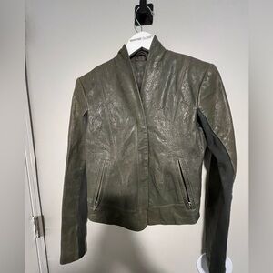 Veda sage green Leather Jacket
